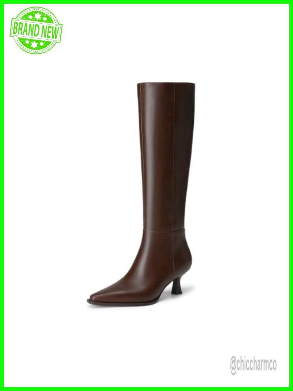 Kitten Heel Knee High Boots Pointy Toe Faux Leather Zip Up Women's